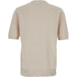 Grey Crewneck T-Shirt with Ribbed Trims in Cotton Woman