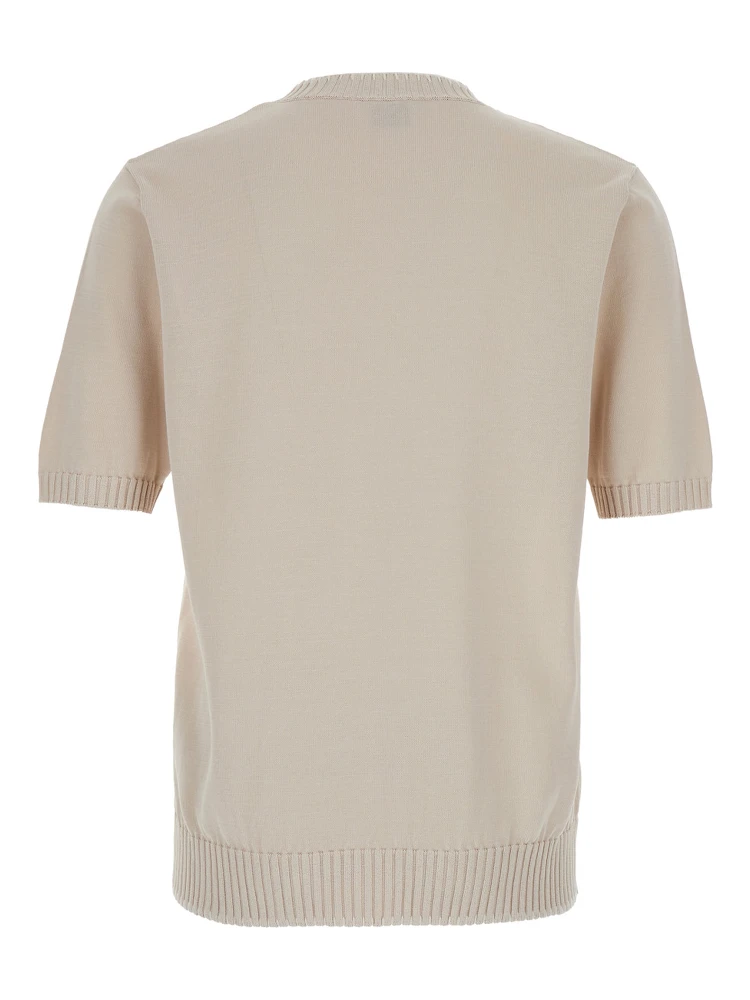 Grey Crewneck T-Shirt with Ribbed Trims in Cotton Woman alternative