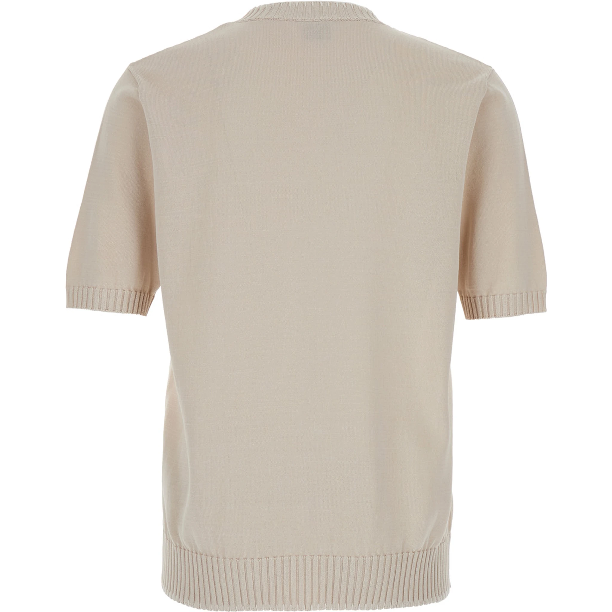 Grey Crewneck T-Shirt with Ribbed Trims in Cotton Woman