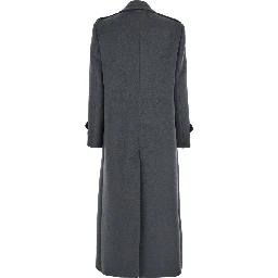 Grey Double-Breasted Coat with Wide Notched Revers in Wool Woman