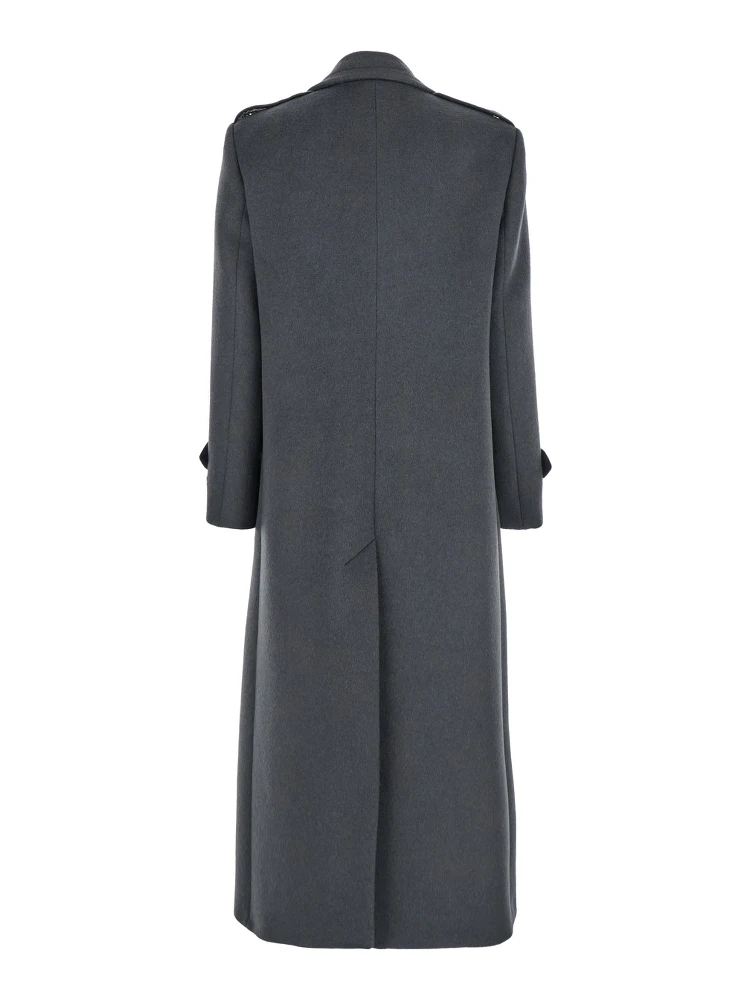 Grey Double-Breasted Coat with Wide Notched Revers in Wool Woman alternative