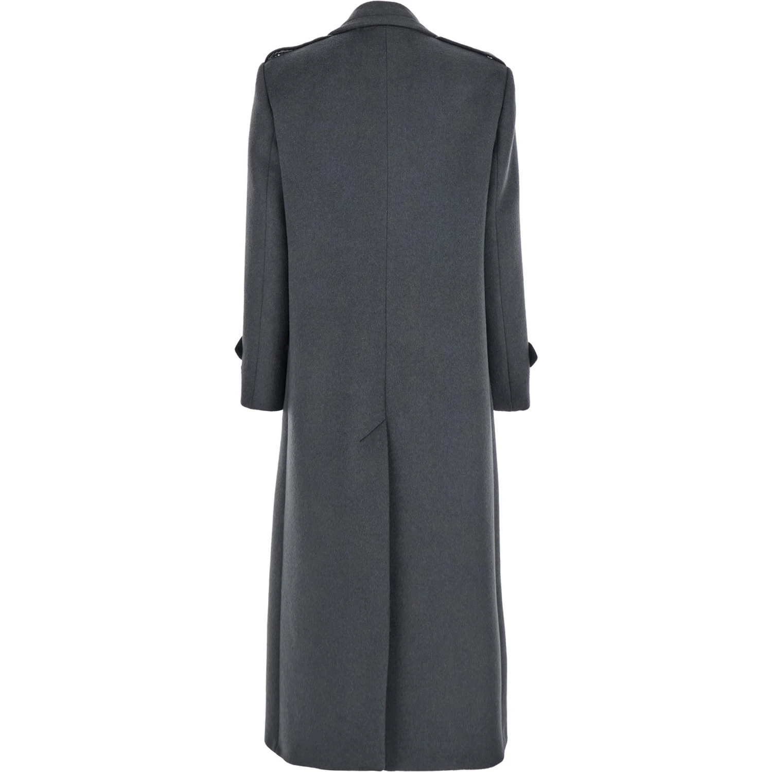 Grey Double-Breasted Coat with Wide Notched Revers in Wool Woman