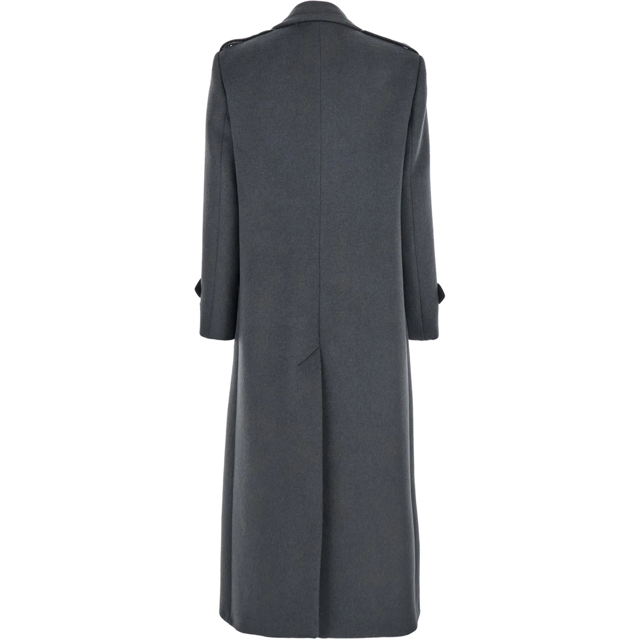 Grey Double-Breasted Coat with Wide Notched Revers in Wool Woman