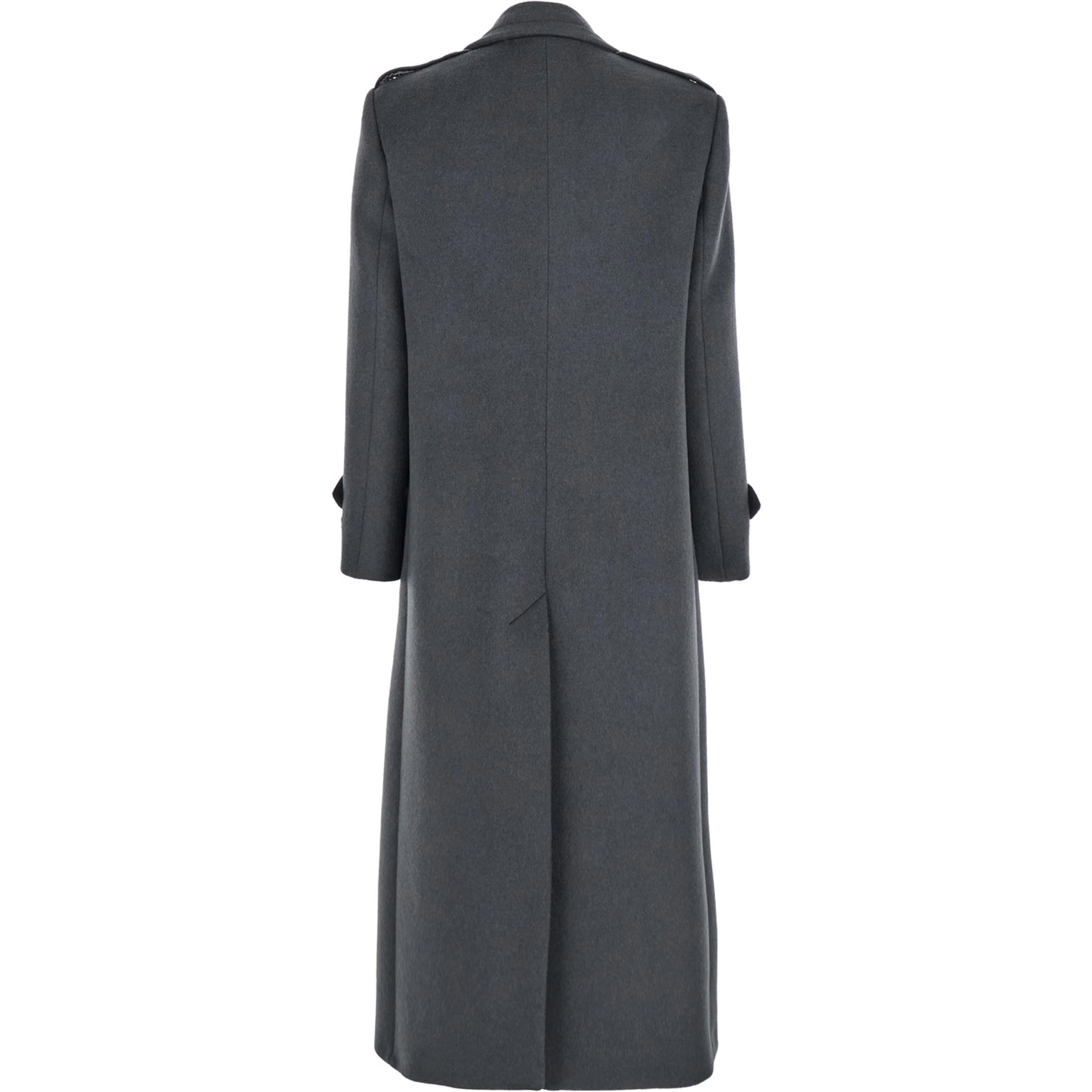 Grey Double-Breasted Coat with Wide Notched Revers in Wool Woman