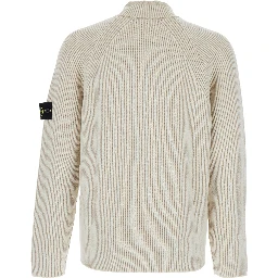 White Sweater with Logo Patch on the Sleeve and Front Half Zip Closure in Wool Stretch Man