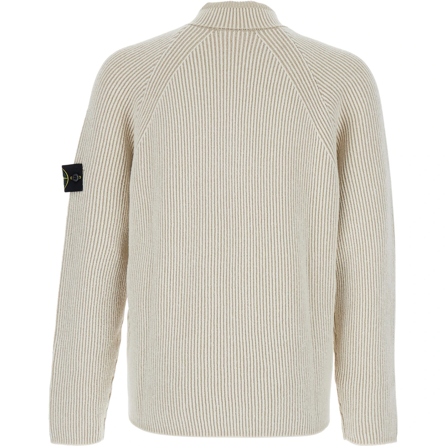 White Sweater with Logo Patch on the Sleeve and Front Half Zip Closure in Wool Stretch Man