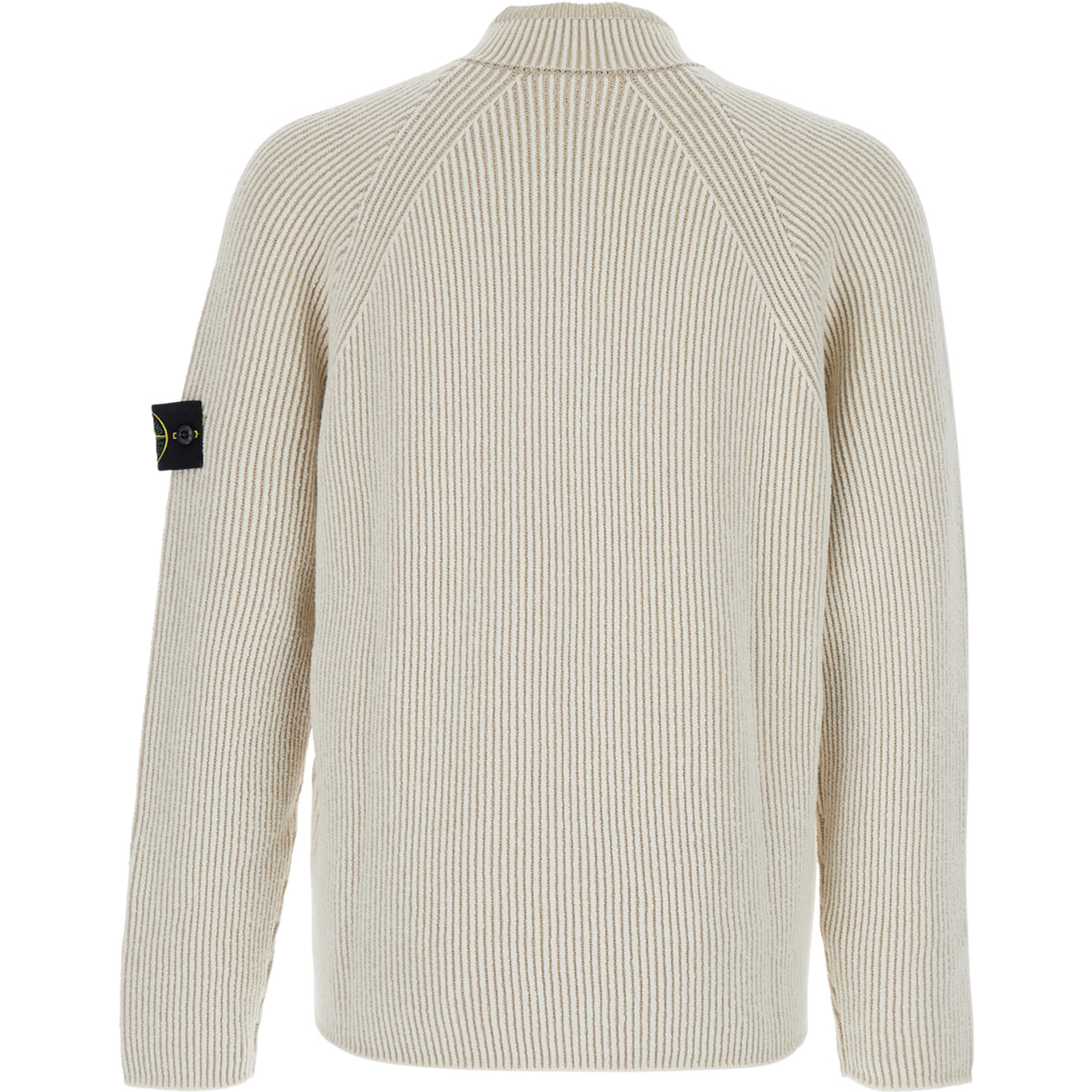 White Sweater with Logo Patch on the Sleeve and Front Half Zip Closure in Wool Stretch Man