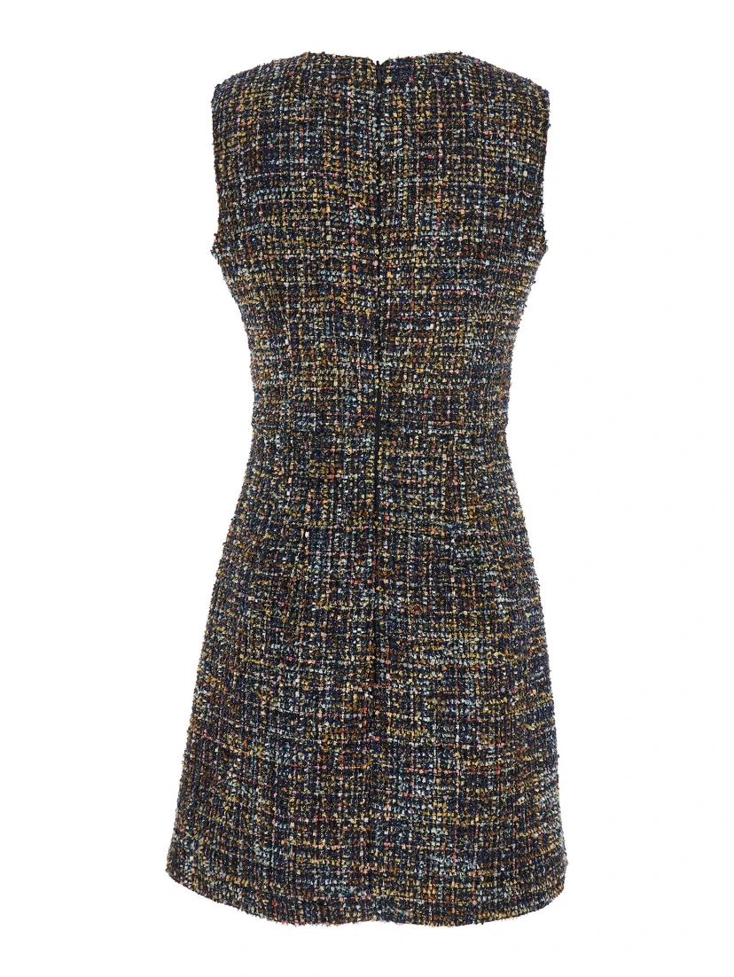 Multicolor Dress with Concealed Back Closure and Patterned Motif in Tweed Woman