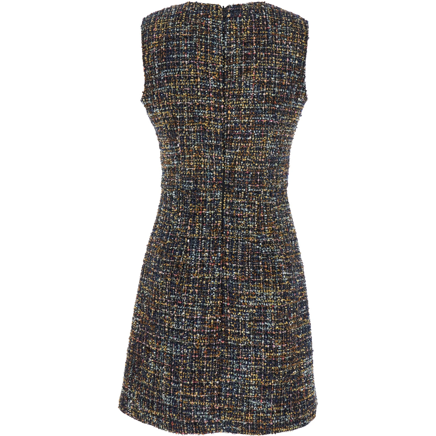 Multicolor Dress with Concealed Back Closure and Patterned Motif in Tweed Woman