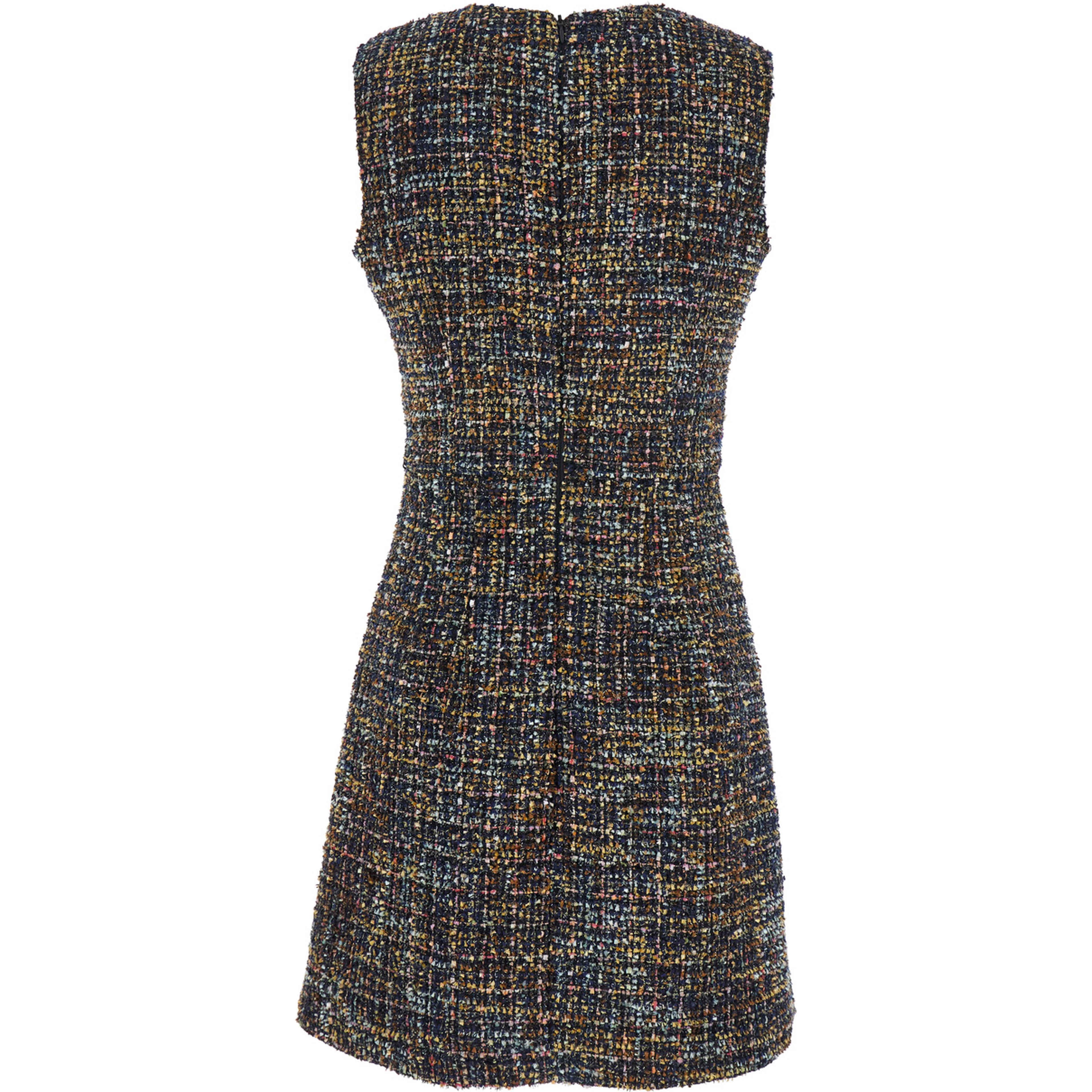 Multicolor Dress with Concealed Back Closure and Patterned Motif in Tweed Woman