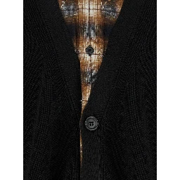 Black Sweater with Layered Design and Classic Collar in Cotton and Wool Blend Man