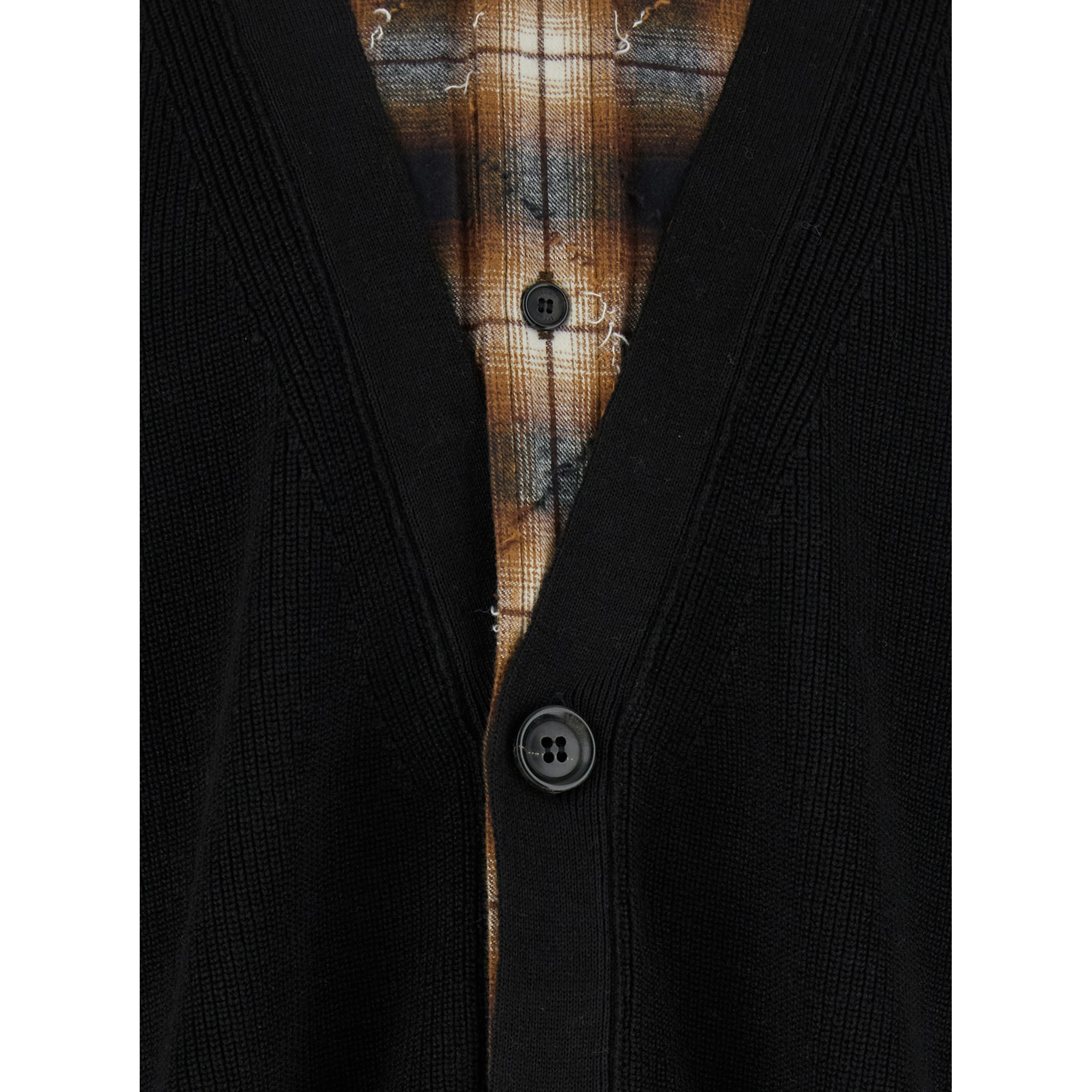 Black Sweater with Layered Design and Classic Collar in Cotton and Wool Blend Man