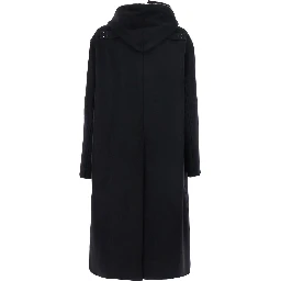 Black Coat with Fixed Hood and Rear Single Vent in Wool Man