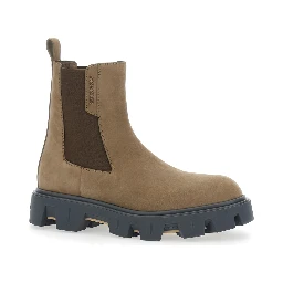 Peack Brown Ankle Boots with Elastic Details in Leather Man