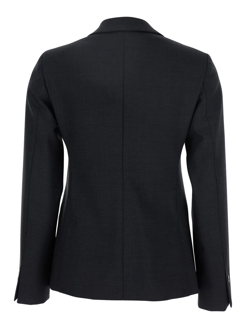 Grey Double-Breasted Jacket with Peak Revers in Fabric Woman