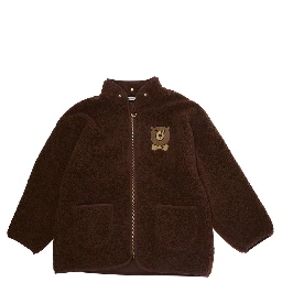 Brown High Neck Sweatshirt with Logo Patch on the Front in Faux Fur Girl