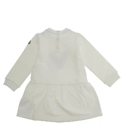 White Crewneck Dress with Heart Print on the Front and Logo Patch on the Sleeve in Cotton Stretch Baby
