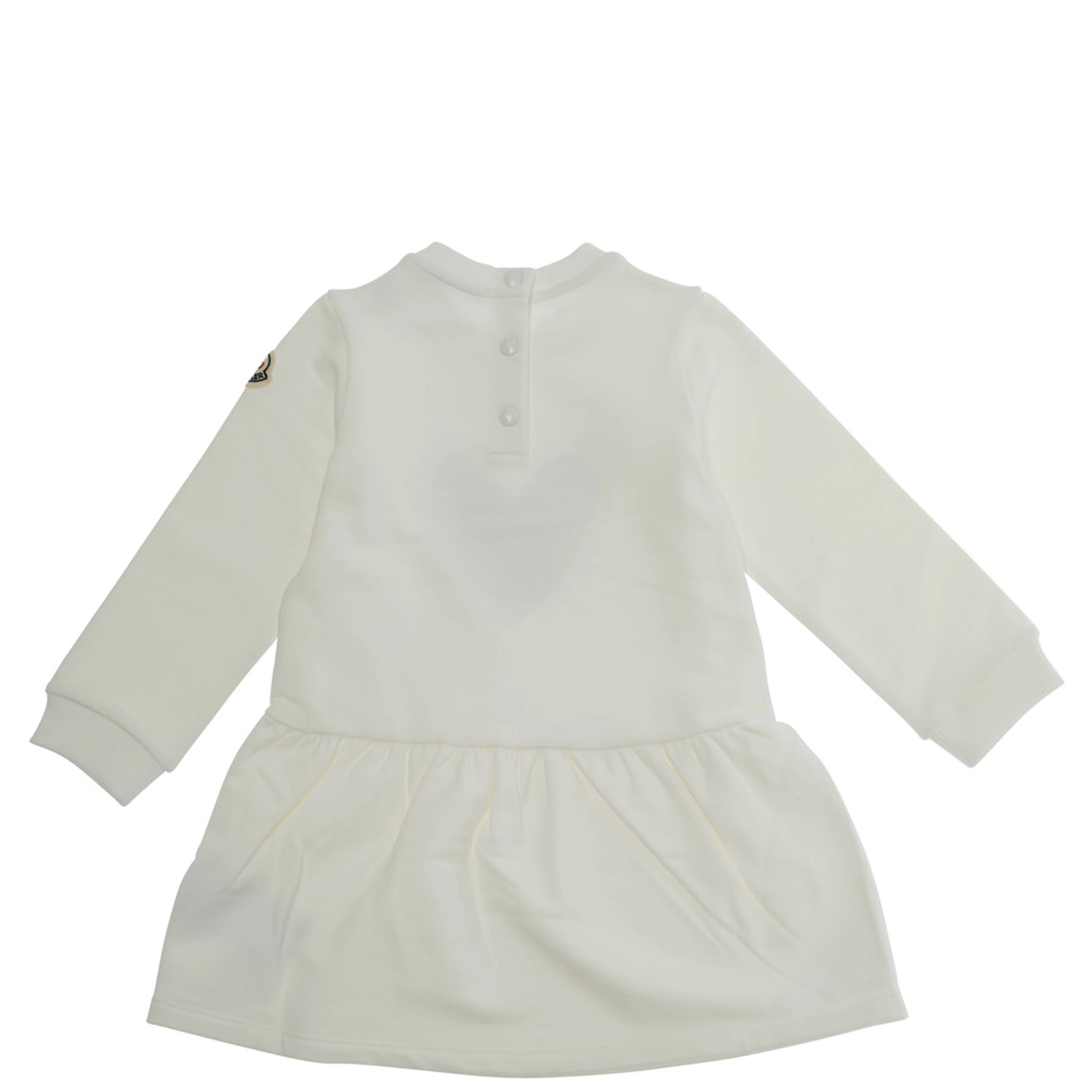 White Crewneck Dress with Heart Print on the Front and Logo Patch on the Sleeve in Cotton Stretch Baby
