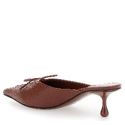 Scarlett Brown Mules wirh Sculpted Heel and Snakeskin Effect in Leather Woman