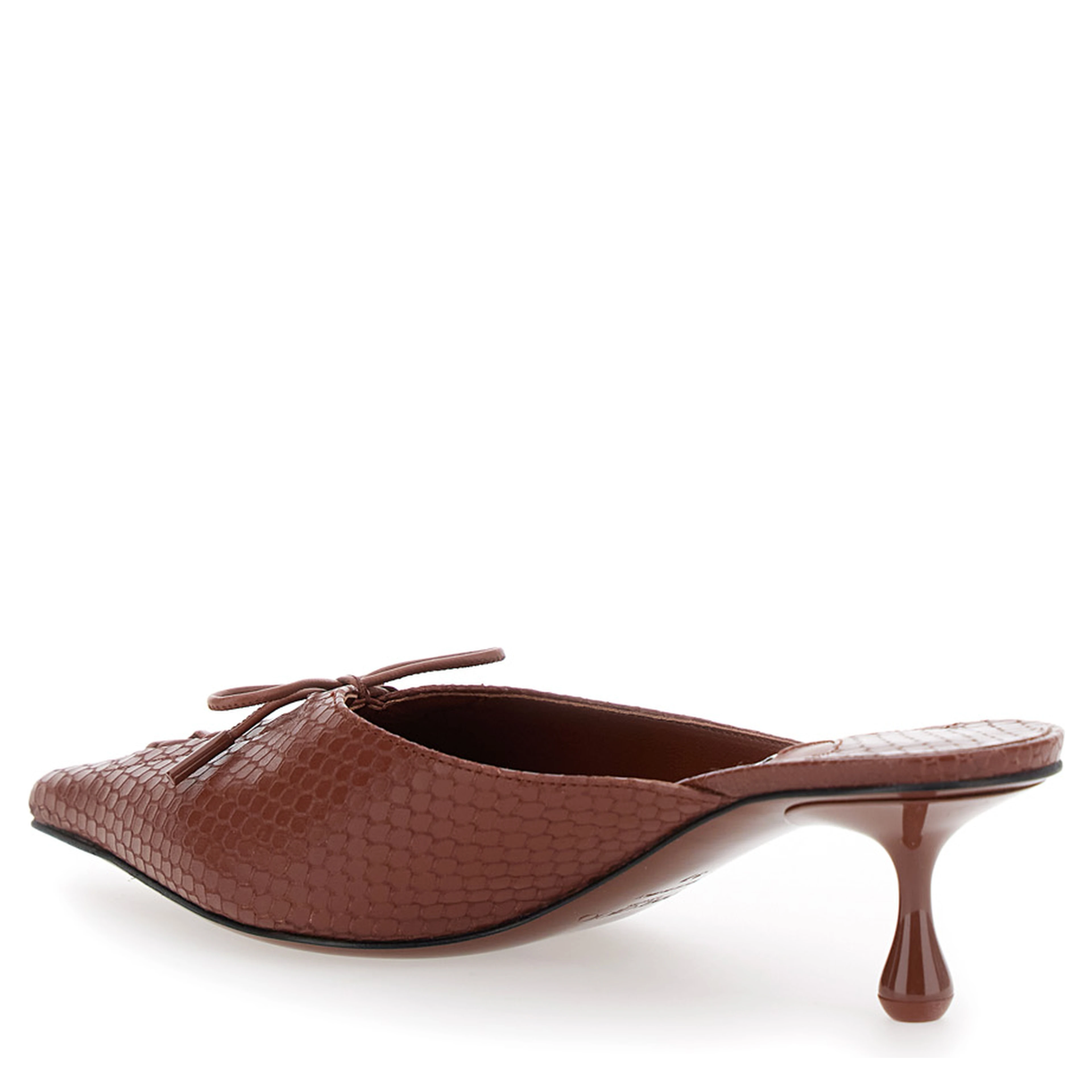 Scarlett Brown Mules wirh Sculpted Heel and Snakeskin Effect in Leather Woman