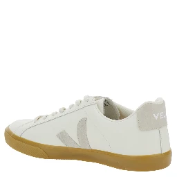 Esplar White Low Top Sneakers with Contrasting Heel with Logo Lettering and Logo Patch on the Side in Leather Unisex