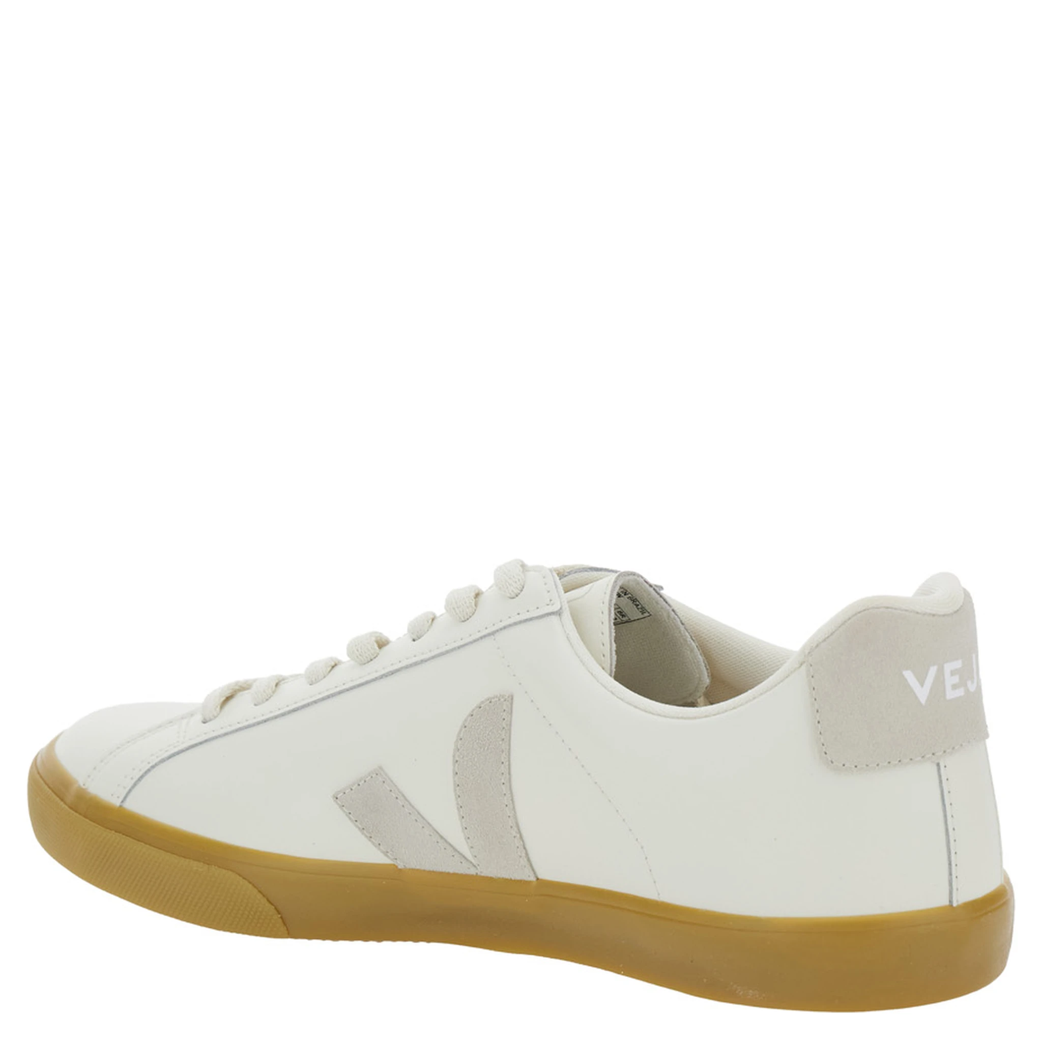Esplar White Low Top Sneakers with Contrasting Heel with Logo Lettering and Logo Patch on the Side in Leather Unisex