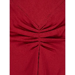 Red Crewneck Midi Dress with Gathered Waist and Rear Zip Closure in Viscose Blend Woman