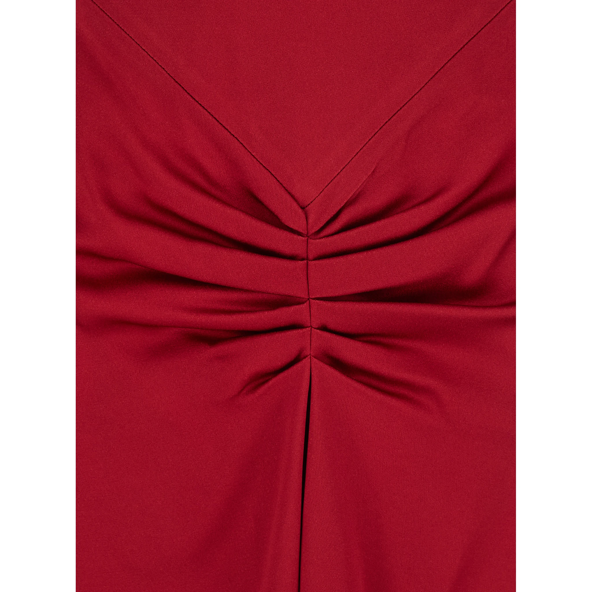 Red Crewneck Midi Dress with Gathered Waist and Rear Zip Closure in Viscose Blend Woman