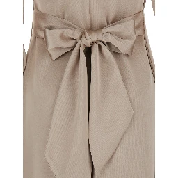 Beige Maxi Dress with Front and Rear V Neck and Maxi Bow on the Rear in Cady Woman