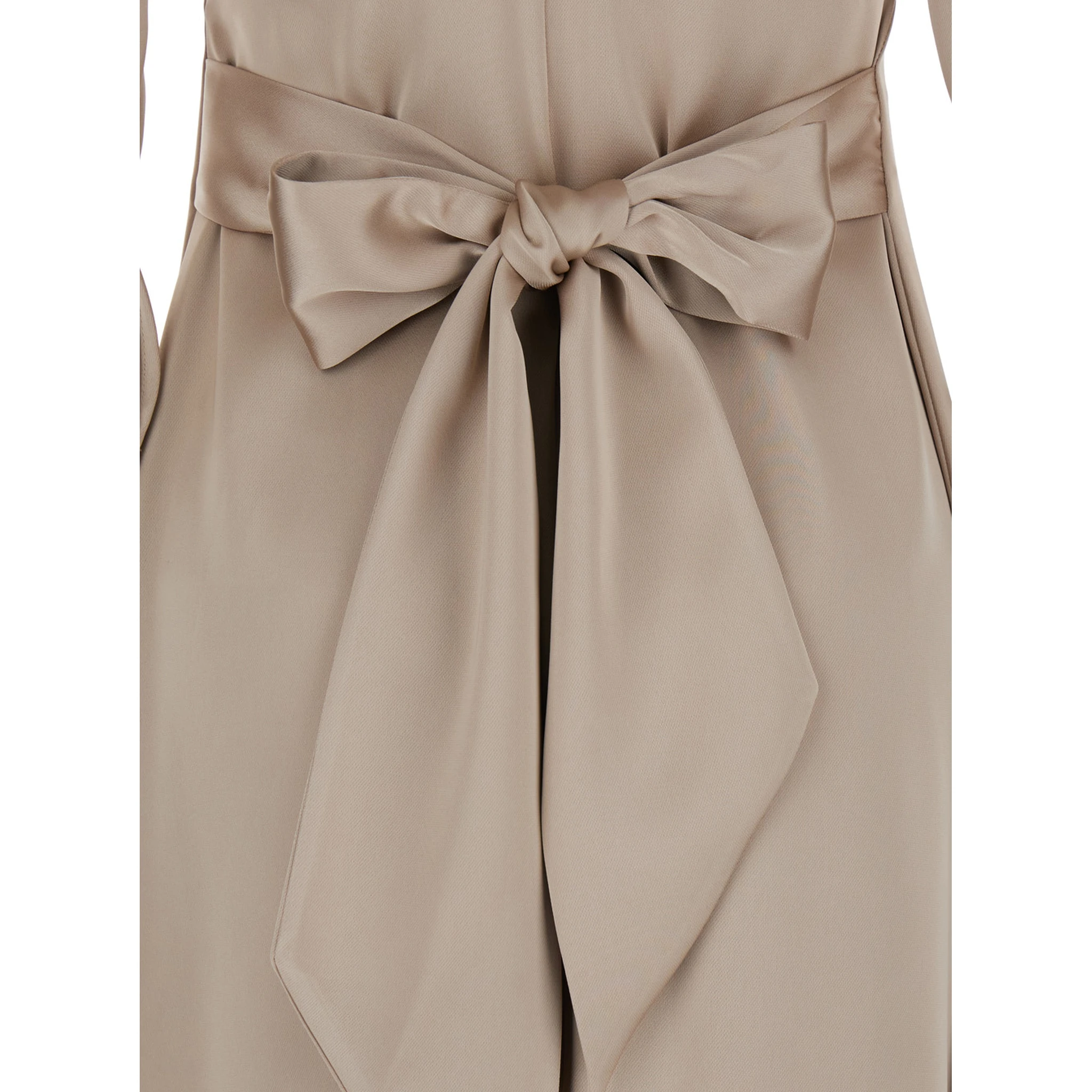 Beige Maxi Dress with Front and Rear V Neck and Maxi Bow on the Rear in Cady Woman