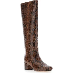 Brown Knee Boots with Python Effect in Leather Woman