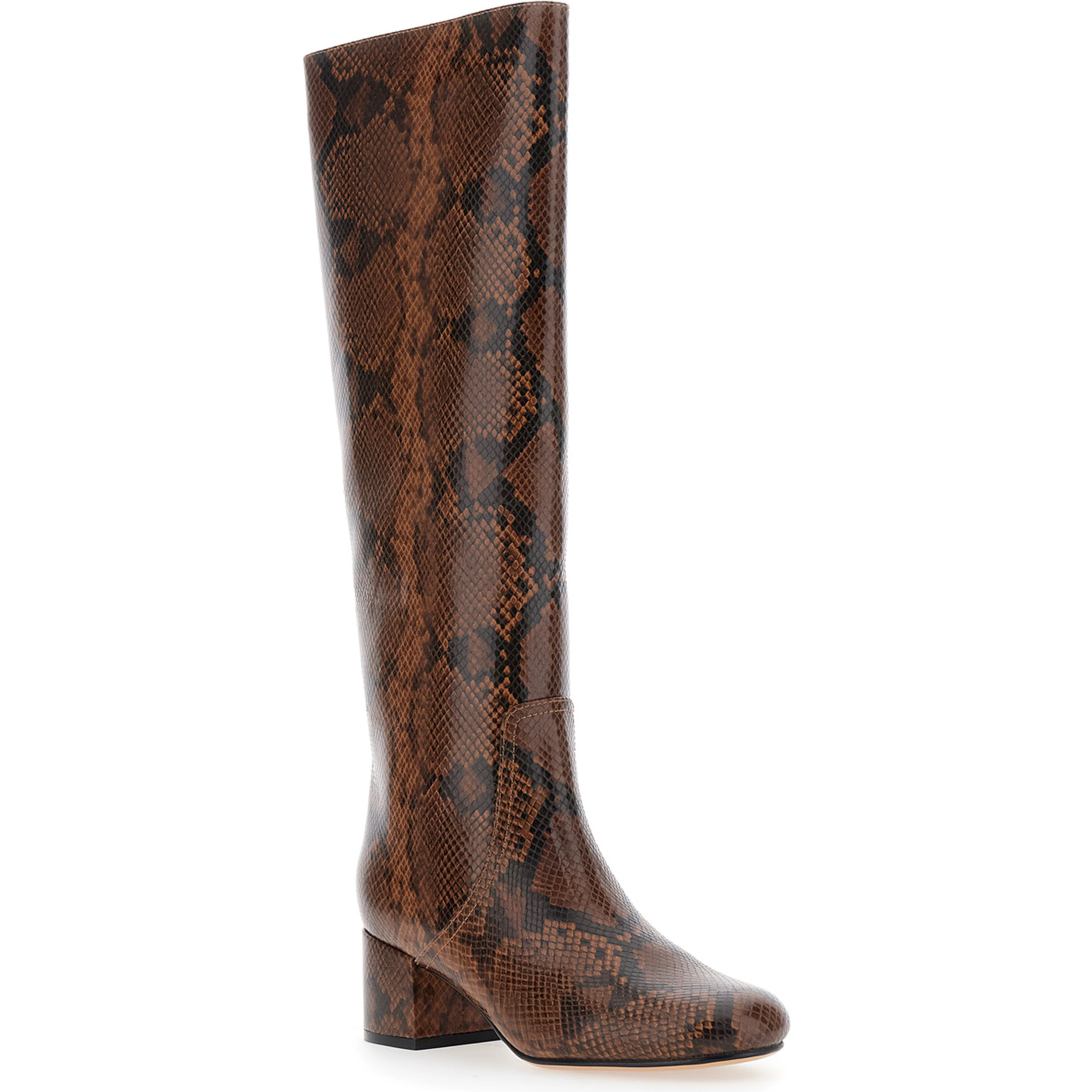 Brown Knee Boots with Python Effect in Leather Woman