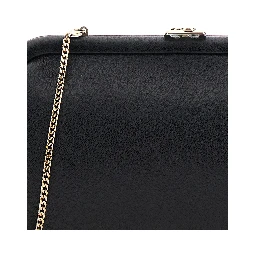 Skylar Black Clutch with Chain-Link Shoulder Strap and Kiss-Lock Closure with Logo Plaque in Leather Woman