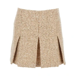 Beige Miniskirt with Pleated Details on the Front and Logo Plaque on the Rear in Tech Fabric Woman