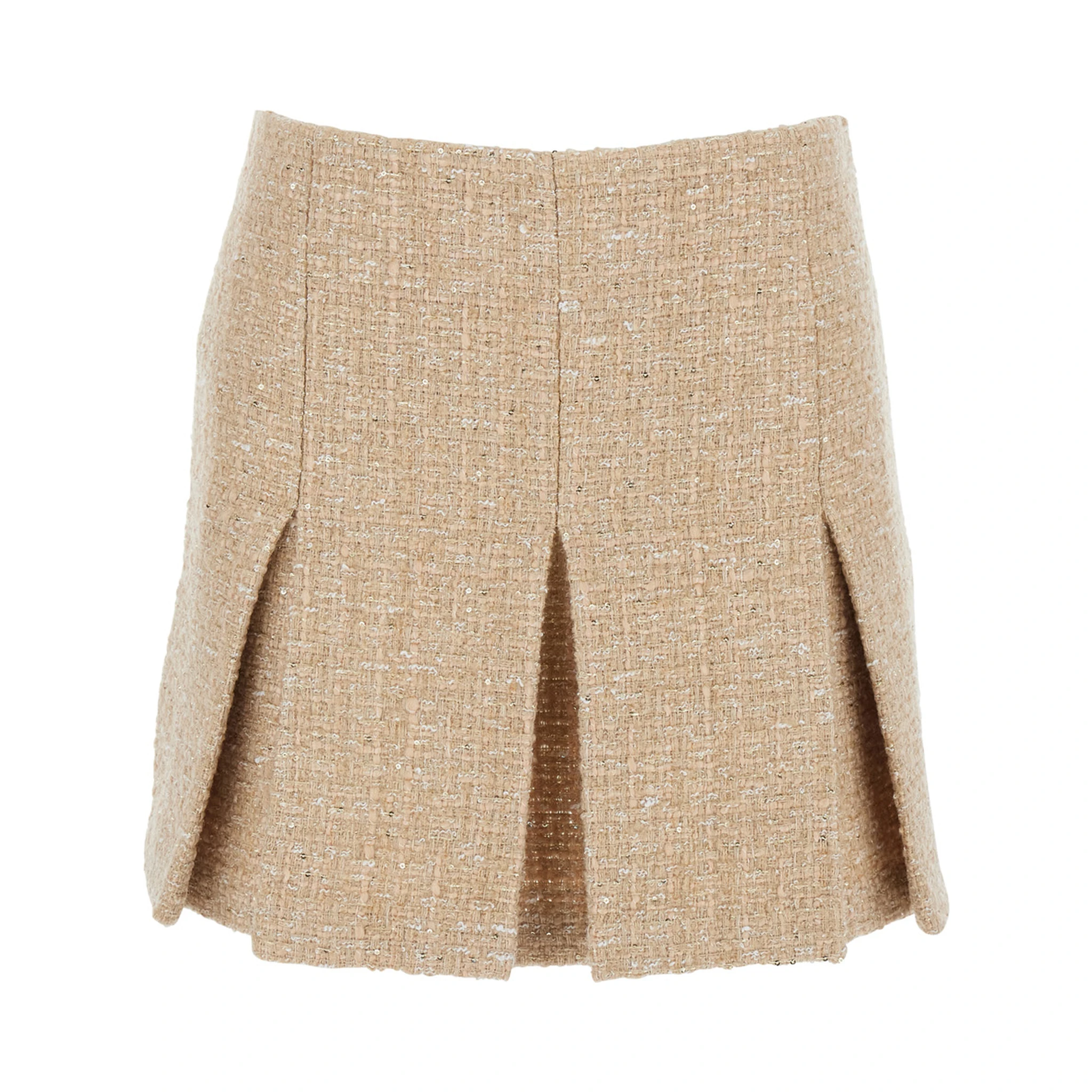 Beige Miniskirt with Pleated Details on the Front and Logo Plaque on the Rear in Tech Fabric Woman