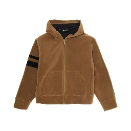 Brown Sweatshirt with Fixed Hood and Front Zip Closure in Cotton Boy