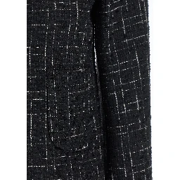 Black Jacket with Round Neck and Front Button Closure in Tweed Woman