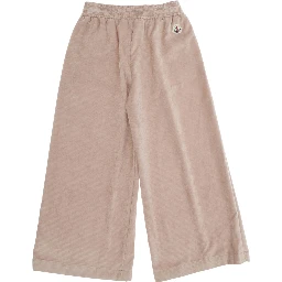 Pink Trousers with Elastic Waist and Applied Logo Patch in Fabric Baby