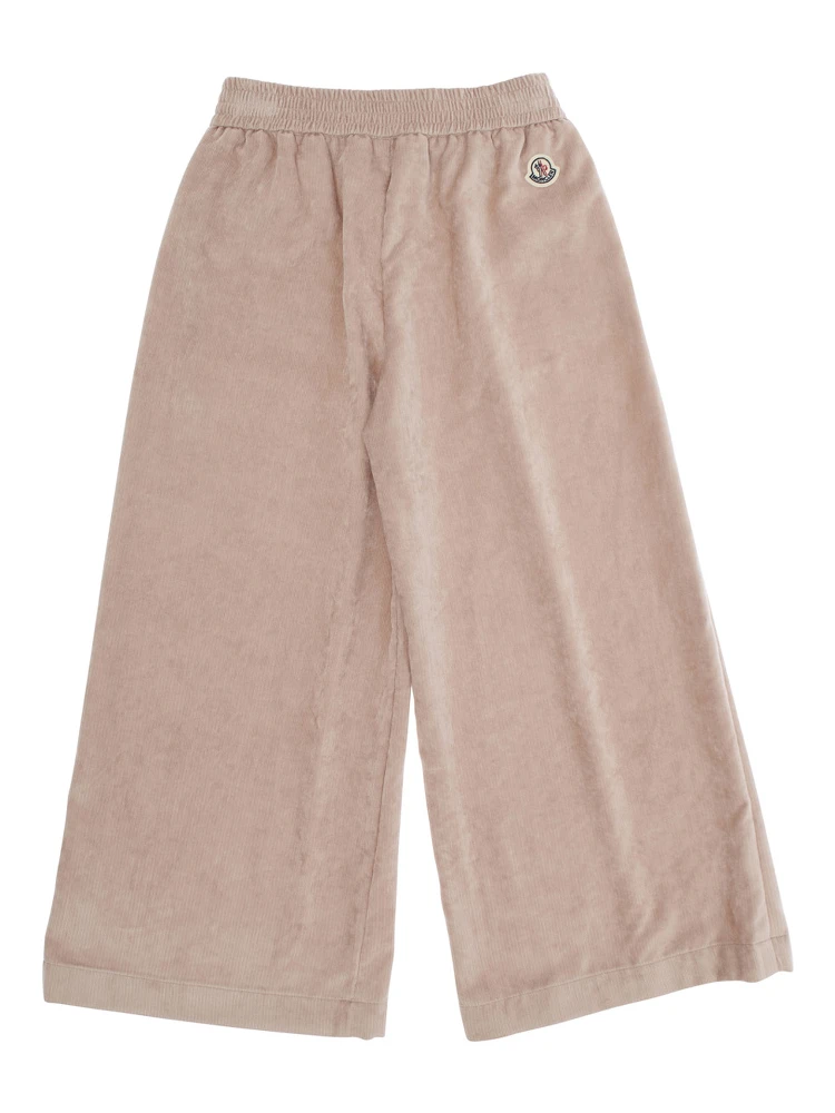 Pink Trousers with Elastic Waist and Applied Logo Patch in Fabric Baby alternative