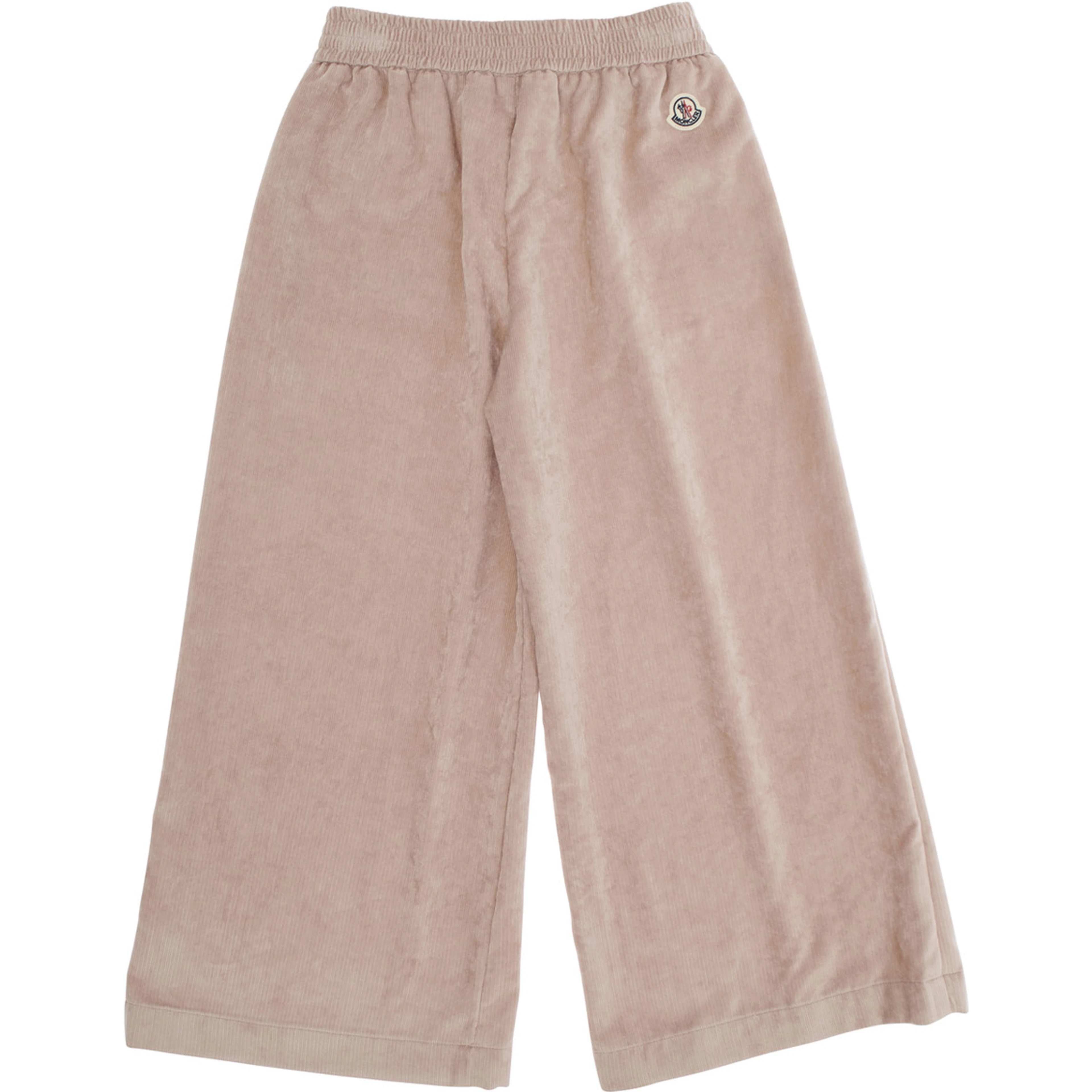 Pink Trousers with Elastic Waist and Applied Logo Patch in Fabric Baby