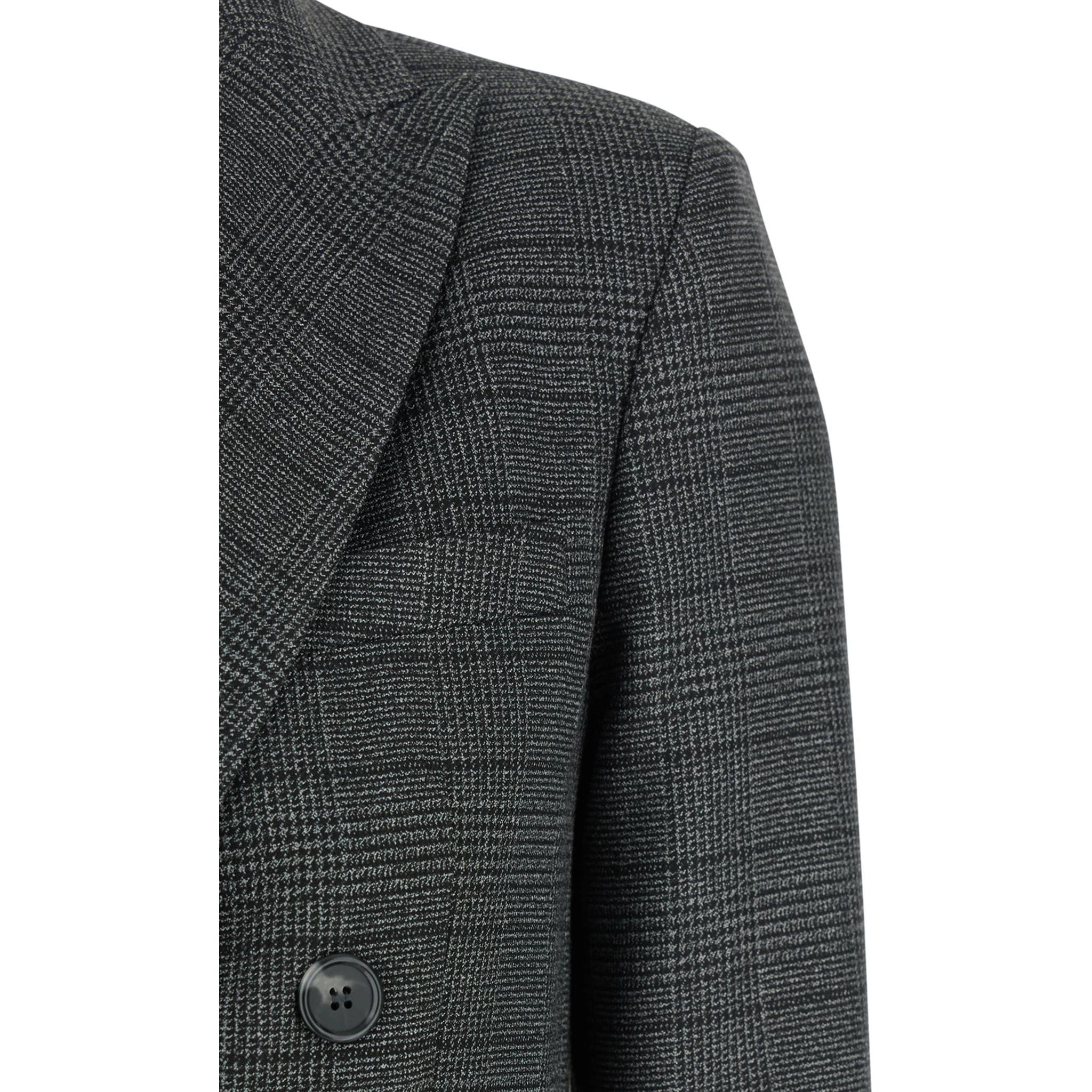 Grey Double-Breasted Jacket with Peak Revers and All-Over Striped Motif in Wool Woman