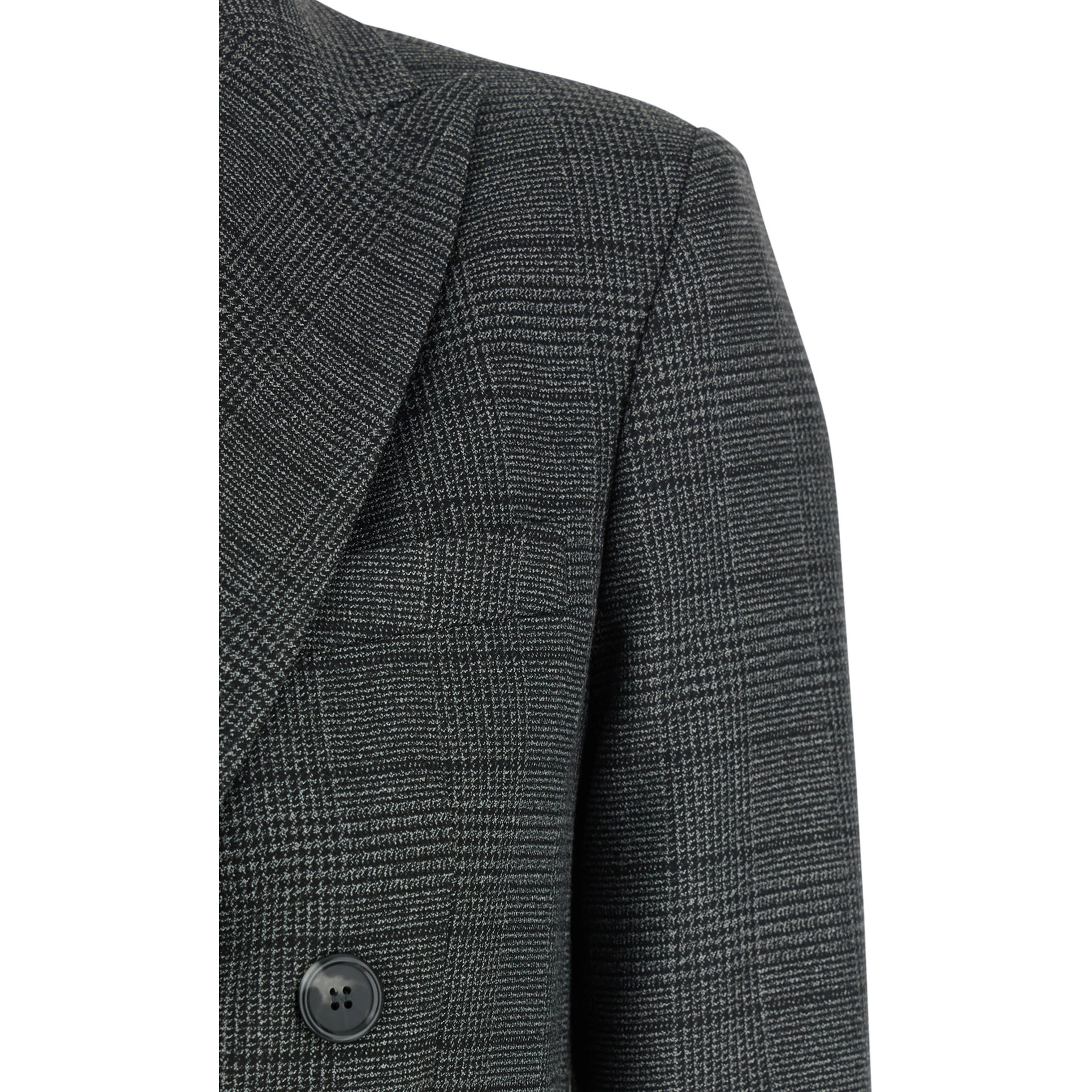 Grey Double-Breasted Jacket with Peak Revers and All-Over Striped Motif in Wool Woman