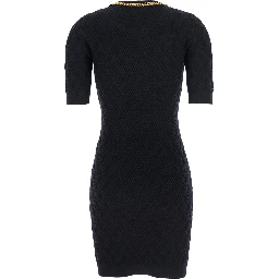 Black Crewneck Dress with Chain Detail on the Collar in Wool Woman