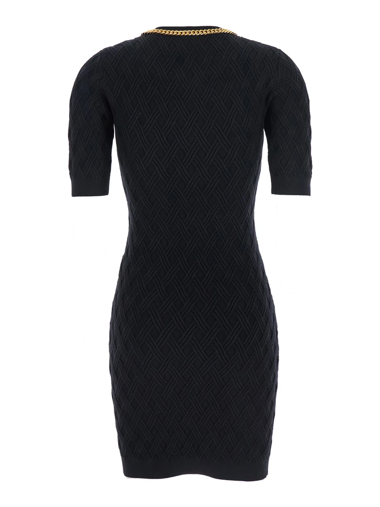 Black Crewneck Dress with Chain Detail on the Collar in Wool Woman alternative