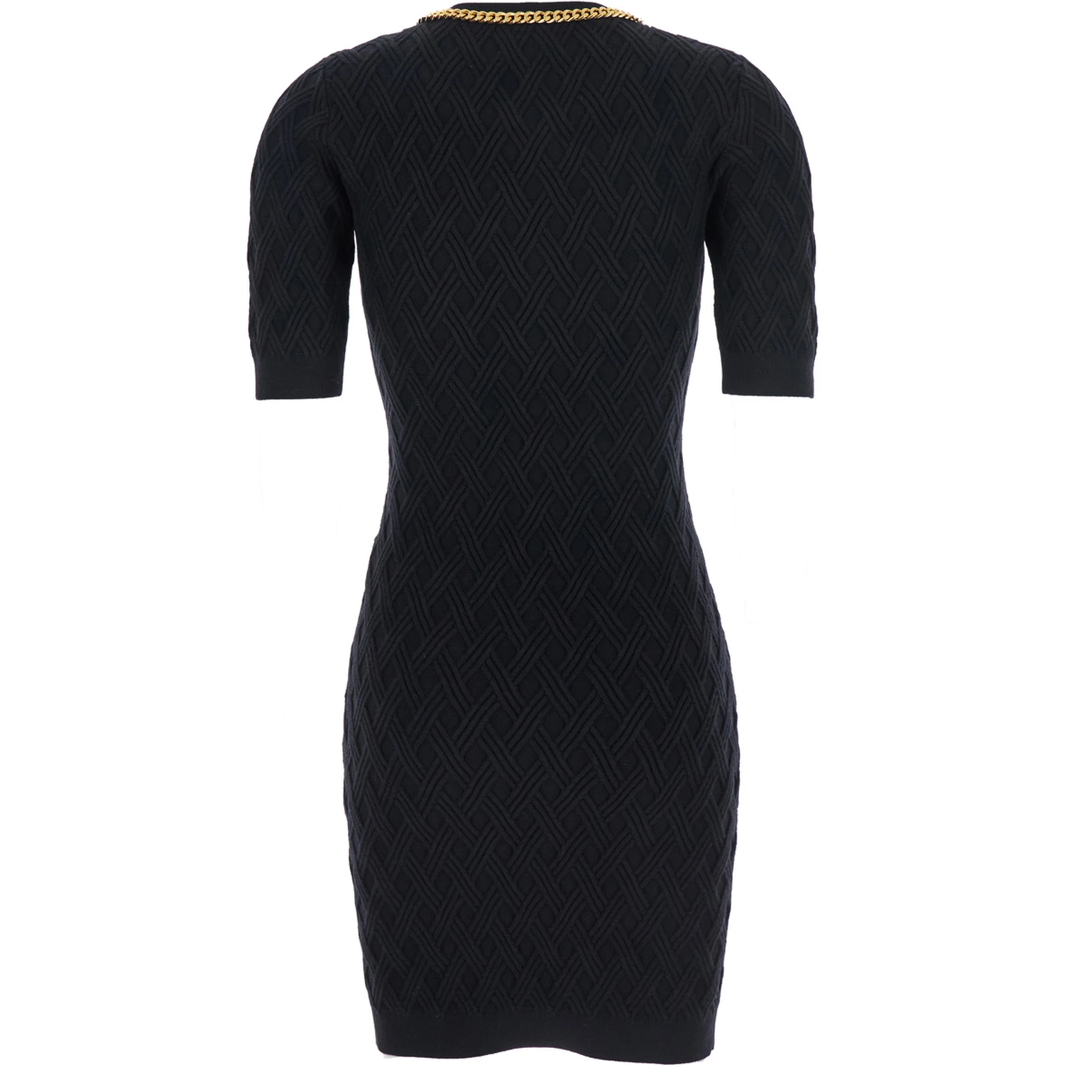 Black Crewneck Dress with Chain Detail on the Collar in Wool Woman