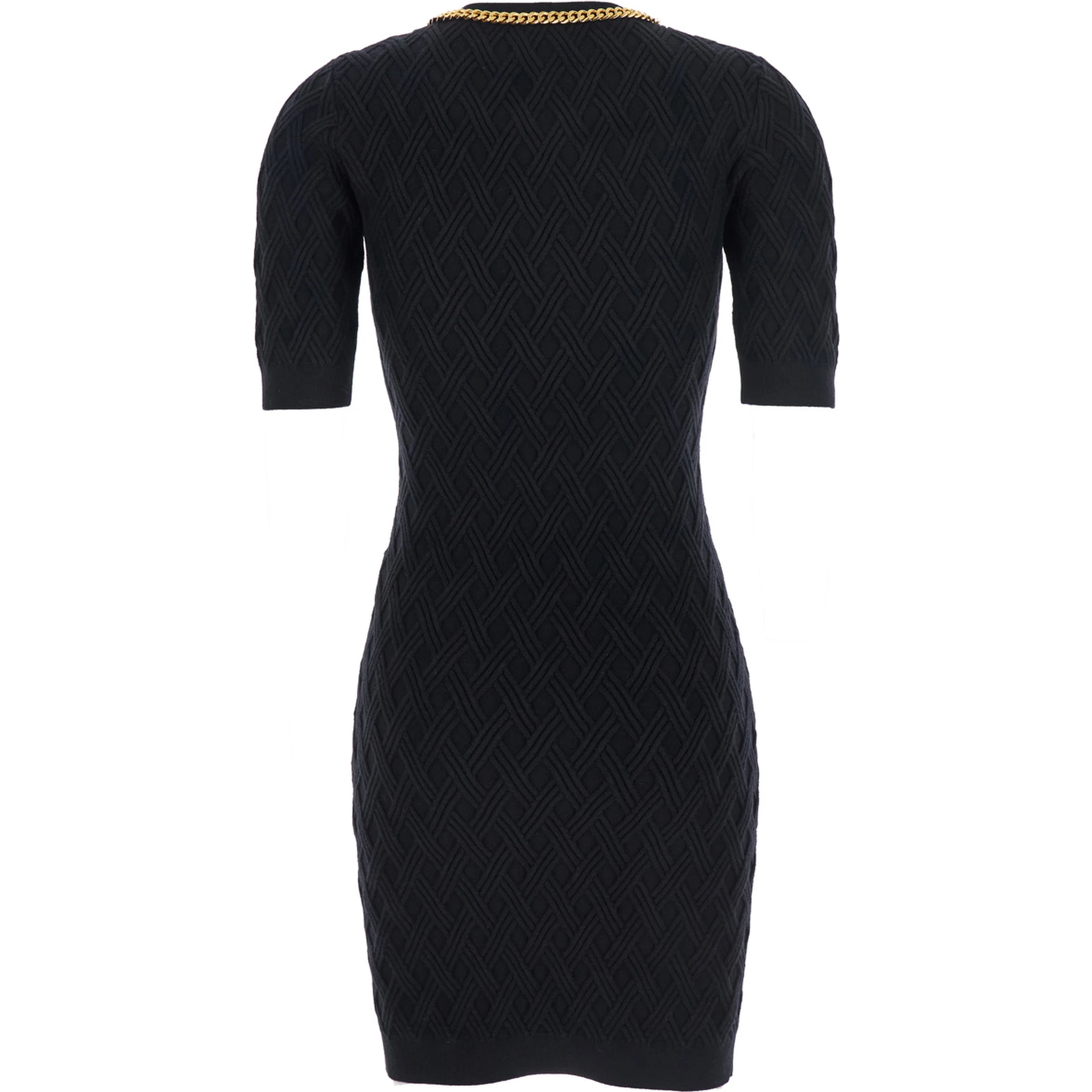 Black Crewneck Dress with Chain Detail on the Collar in Wool Woman