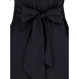 Black Maxi Dress with Front and Rear V Neck and Maxi Bow on the Rear in Cady Woman