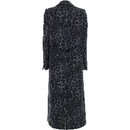 Grey Coat with All-Over Animal Print in Wool Woman