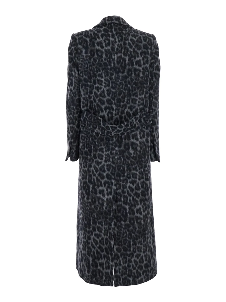 Grey Coat with All-Over Animal Print in Wool Woman alternative