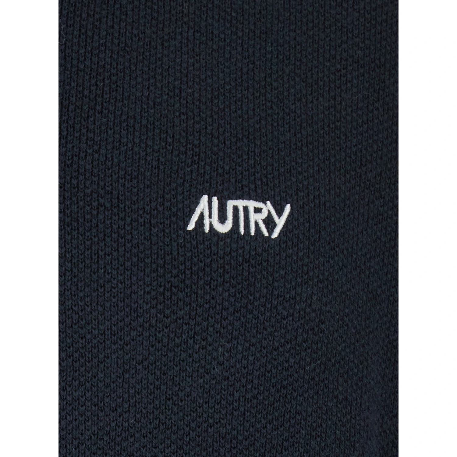 Blue Long-Sleeve Polo Shirt with Striped Collar and Logo Lettering Embroidery on the Front in Wool and Cotton Blend Man